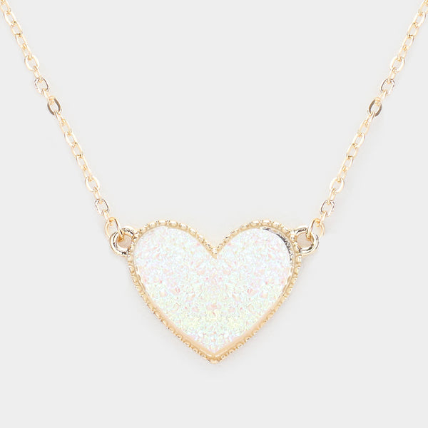 Druzy Iridescent Heart Pendant Necklace