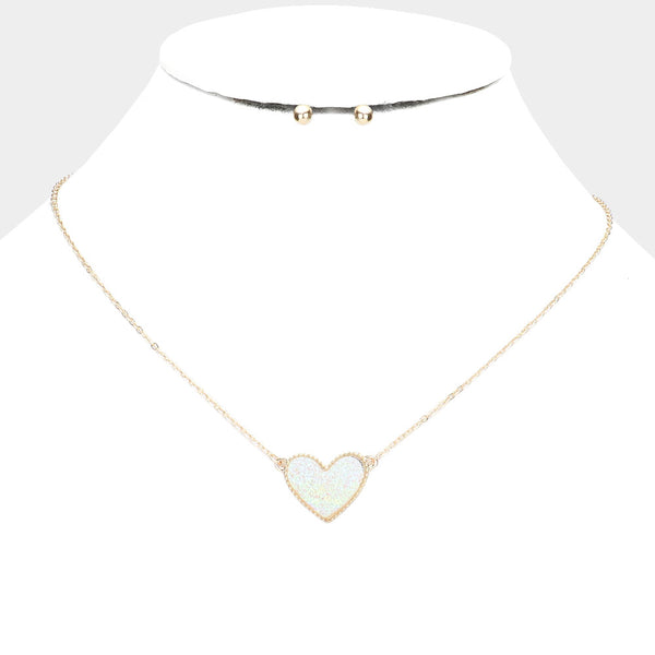 Druzy Iridescent Heart Pendant Necklace
