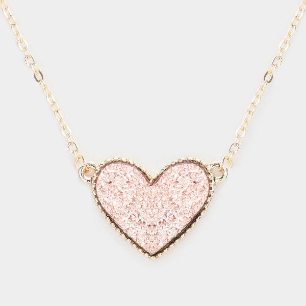 Druzy Rose Gold Heart Pendant Necklace