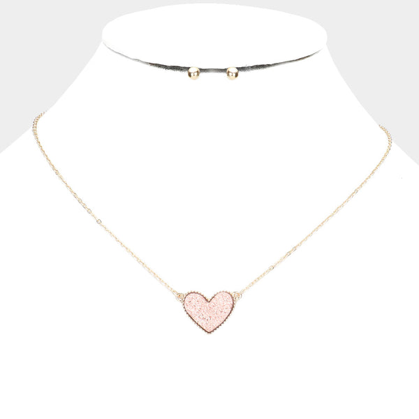 Druzy Rose Gold Heart Pendant Necklace