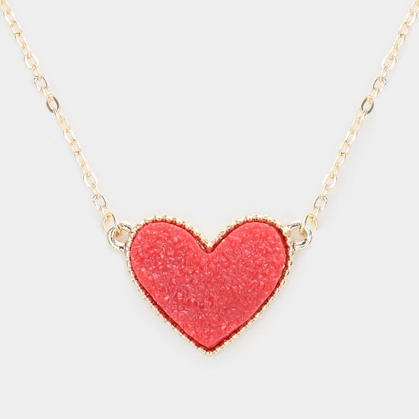 Druzy Red Heart Pendant Necklace
