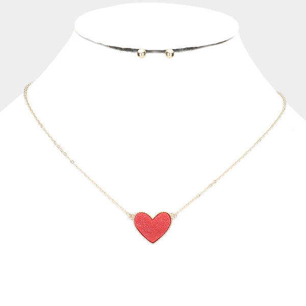 Druzy Red Heart Pendant Necklace