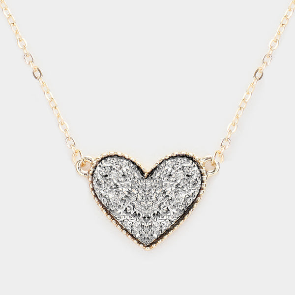 Druzy Hematite Heart Pendant Necklace
