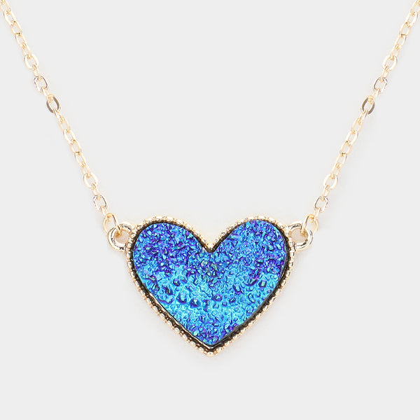 Druzy Blue Heart Pendant Necklace