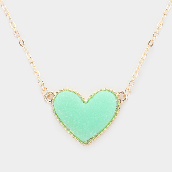 Druzy Lime Green Heart Pendant Necklace