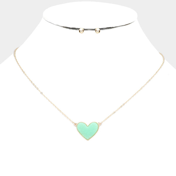 Druzy Lime Green Heart Pendant Necklace