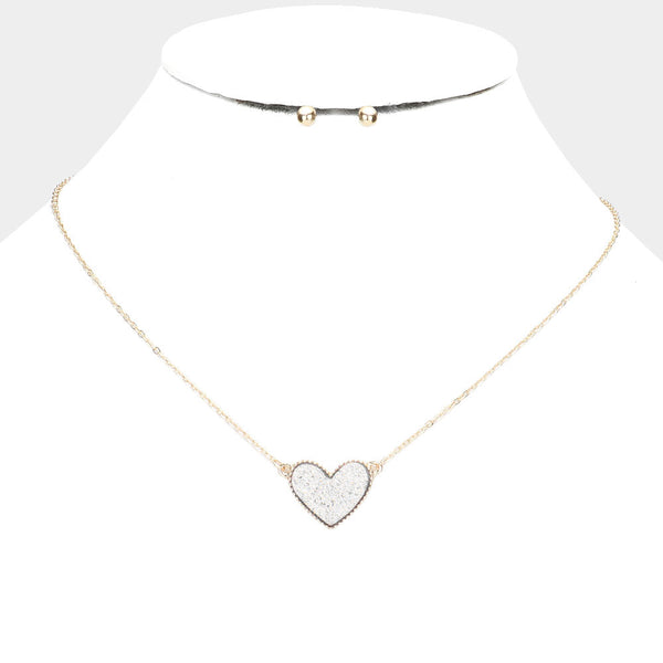 Druzy Silver Pendant Necklace