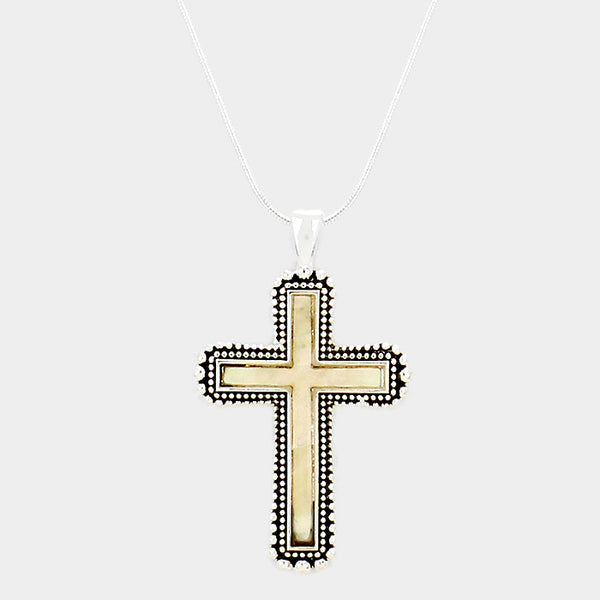 Mother of Pearl Cross Pendant Necklace