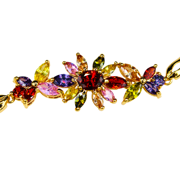 Gold Plated Cubic Zirconia Multi-Color Floral Bracelet