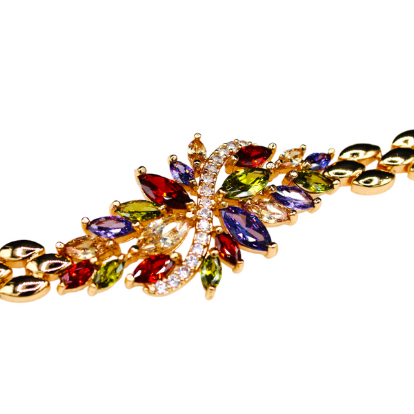 Gold Plated Cubic Zirconia Multi-Color Floral Bracelet