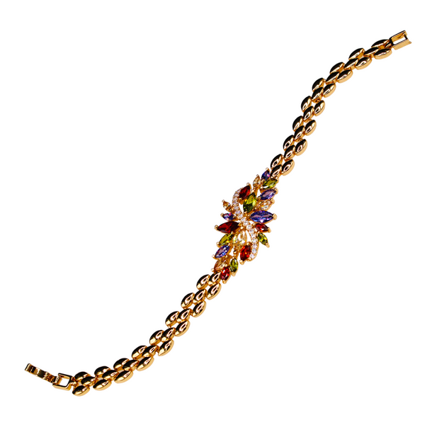 Gold Plated Cubic Zirconia Multi-Color Floral Bracelet