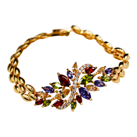 Gold Plated Cubic Zirconia Multi-Color Floral Bracelet