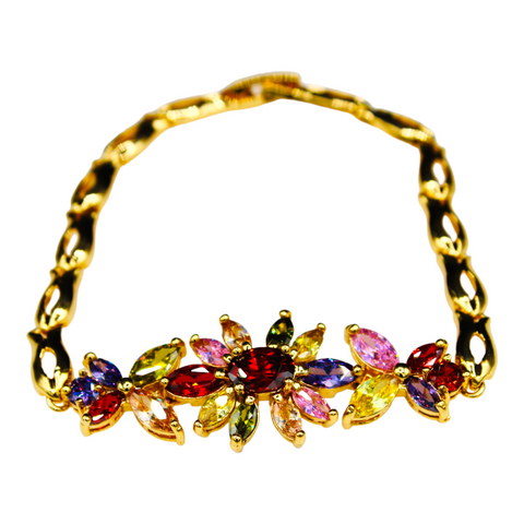 Gold Plated Cubic Zirconia Multi-Color Floral Bracelet