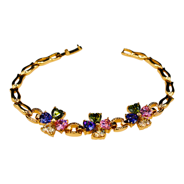 Gold Plated Cubic Zirconia Multi-Color Floral Bracelet