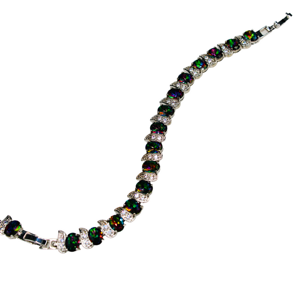 Sterling Silver Blue Mystic Topaz Oval Cubic Zirconia Bracelet