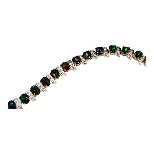 Sterling Silver Blue Mystic Topaz Oval Cubic Zirconia Bracelet