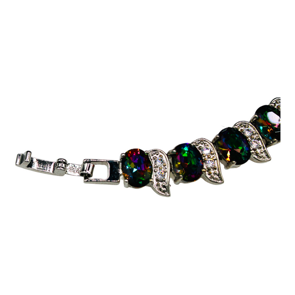 Sterling Silver Blue Mystic Topaz Oval Cubic Zirconia Bracelet