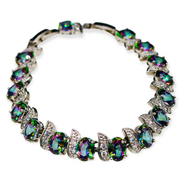 Sterling Silver Blue Mystic Topaz Oval Cubic Zirconia Bracelet
