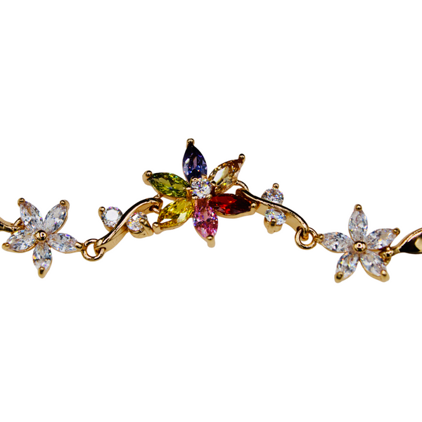 Gold Plated Cubic Zirconia Multi-Color Floral Bracelet