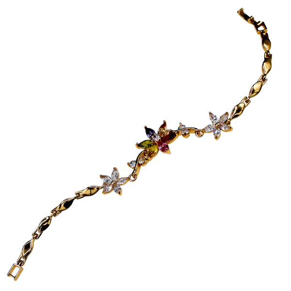 Gold Plated Cubic Zirconia Multi-Color Floral Bracelet