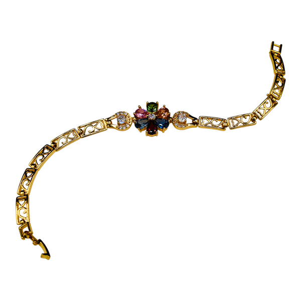Gold Plated Cubic Zirconia Multi-Color Flower Bracelet