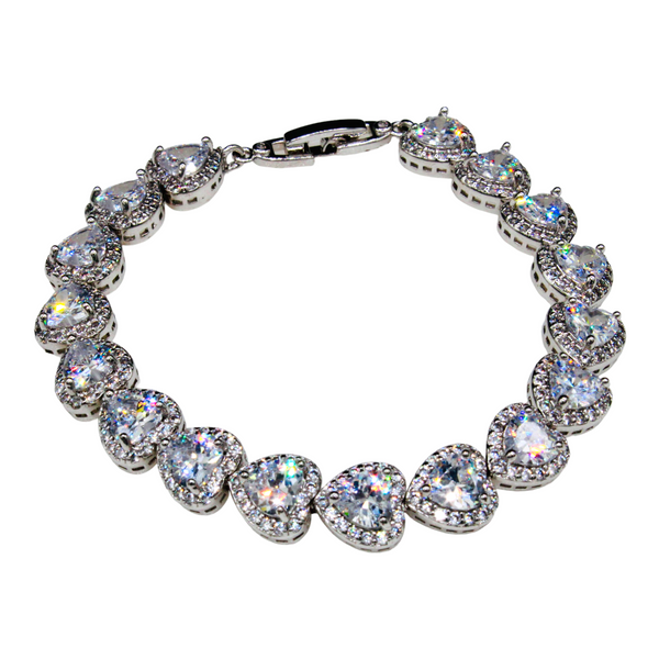 Sterling Silver White Sapphire Cubic Zirconia Heart Bracelet