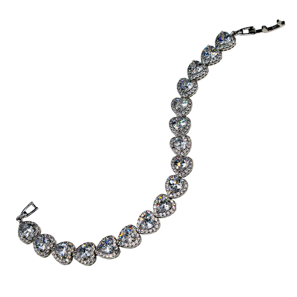 Sterling Silver White Sapphire Cubic Zirconia Heart Bracelet