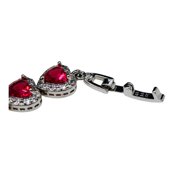Sterling Silver Ruby Red Cubic Zirconia Heart Bracelet