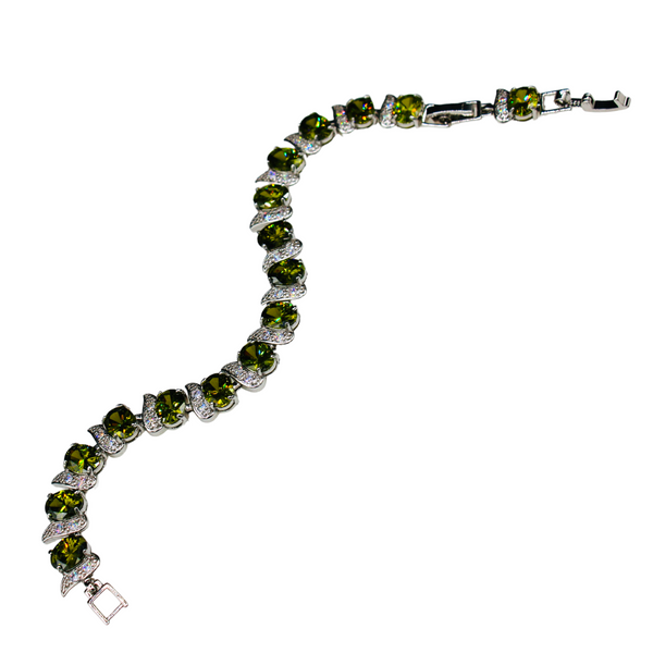 Sterling Silver Olive Green Oval Cubic Zirconia Bracelet