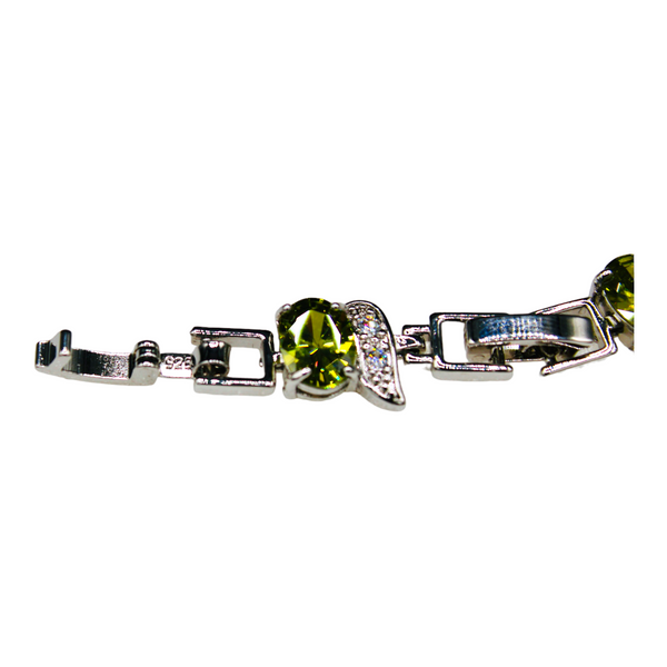 Sterling Silver Olive Green Oval Cubic Zirconia Bracelet