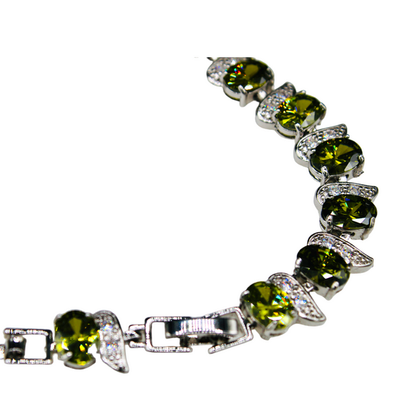 Sterling Silver Olive Green Oval Cubic Zirconia Bracelet