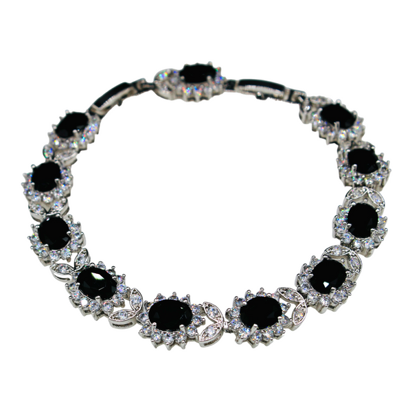 Sterling Silver Black Floral Cubic Zirconia Bracelet