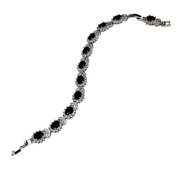 Sterling Silver Black Floral Cubic Zirconia Bracelet