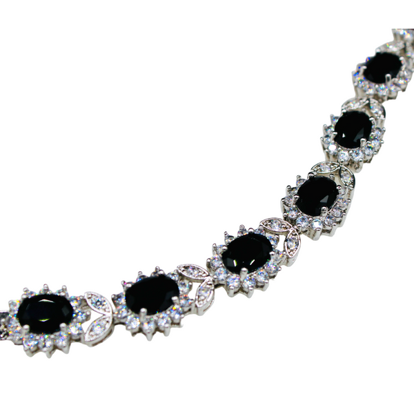 Sterling Silver Black Floral Cubic Zirconia Bracelet