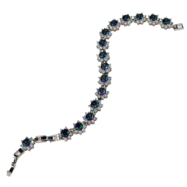 Sterling Silver Rainbow Mystic Topaz Floral Cubic Zirconia Bracelet