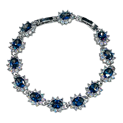 Sterling Silver Blue Mystic Topaz Floral Cubic Zirconia Bracelet