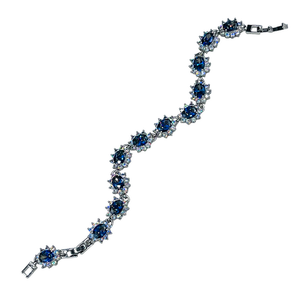 Sterling Silver Blue Mystic Topaz Floral Cubic Zirconia Bracelet