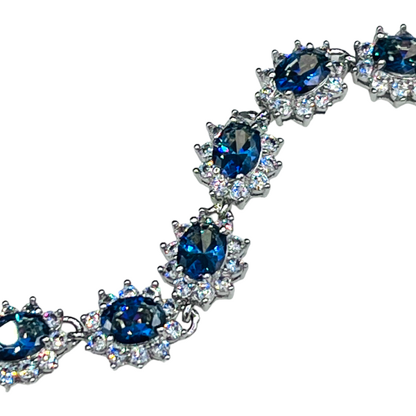 Sterling Silver Blue Mystic Topaz Floral Cubic Zirconia Bracelet