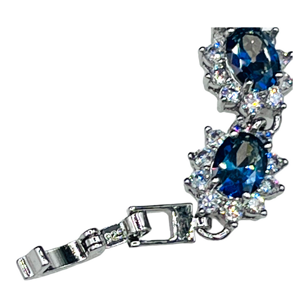 Sterling Silver Blue Mystic Topaz Floral Cubic Zirconia Bracelet