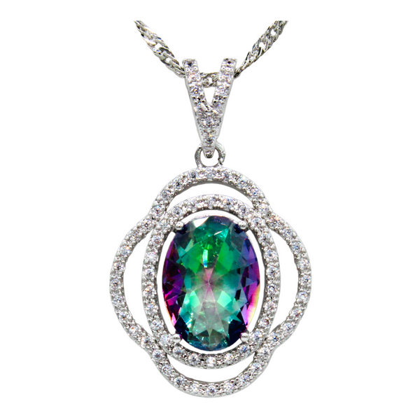 Sterling Silver Oval Mystic Fire Green Topaz Necklace Set