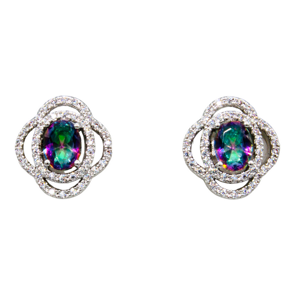 Sterling Silver Oval Mystic Fire Green Topaz Necklace Set