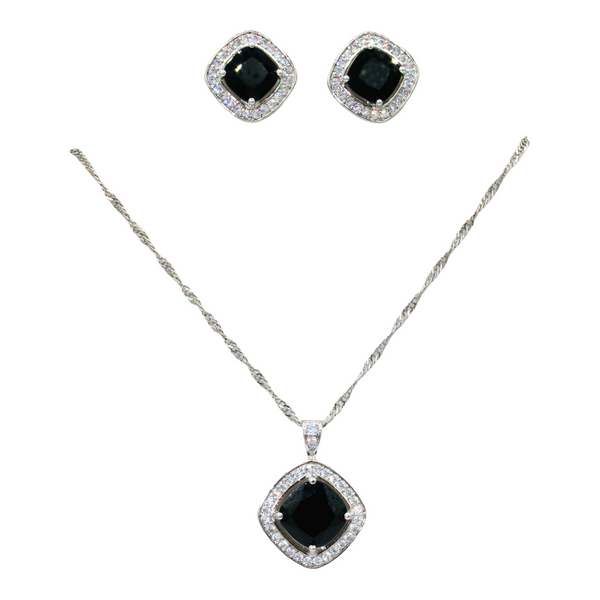 Sterling Silver Black Cubic Zirconia Necklace Set