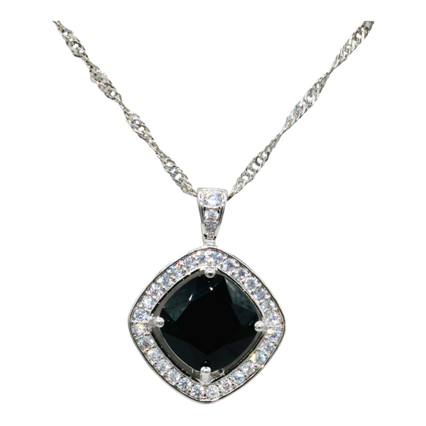 Sterling Silver Black Cubic Zirconia Necklace Set