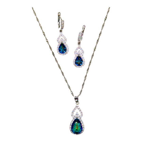 Sterling Silver Mystic Blue Green Teardrop Necklace Set