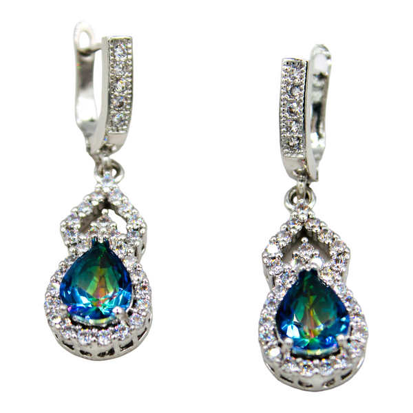 Sterling Silver Mystic Blue Green Teardrop Necklace Set