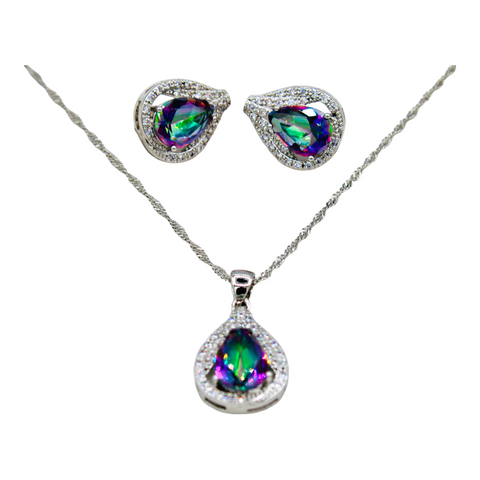 Sterling Silver Mystic Rainbow Necklace Set