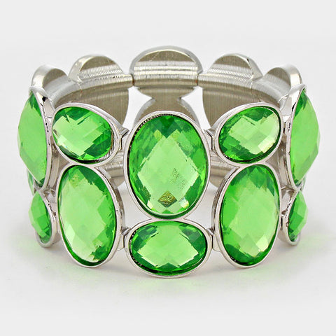 Chunky Peridot Green Crystal Stretchable Statement Bracelet - Bedazzled By Jeanelle