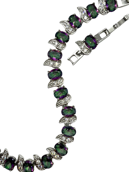 Sterling Silver Mystic Rainbow Oval Cubic Zirconia Bracelet