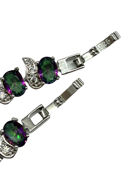Sterling Silver Mystic Rainbow Oval Cubic Zirconia Bracelet