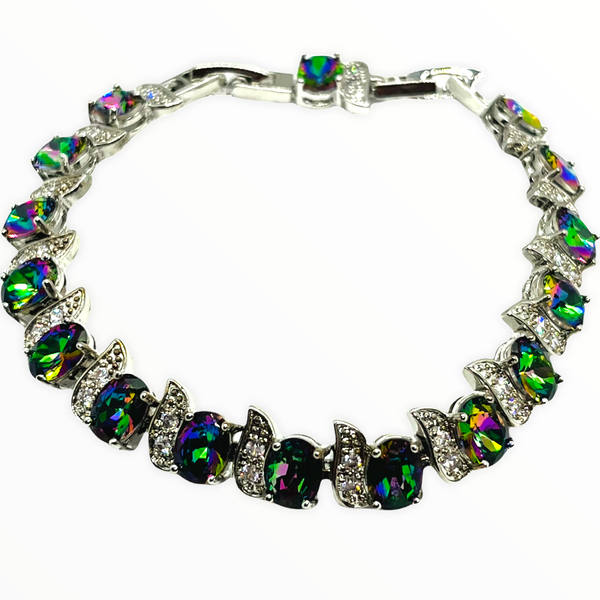Sterling Silver Mystic Rainbow Cubic Zirconia Bracelet